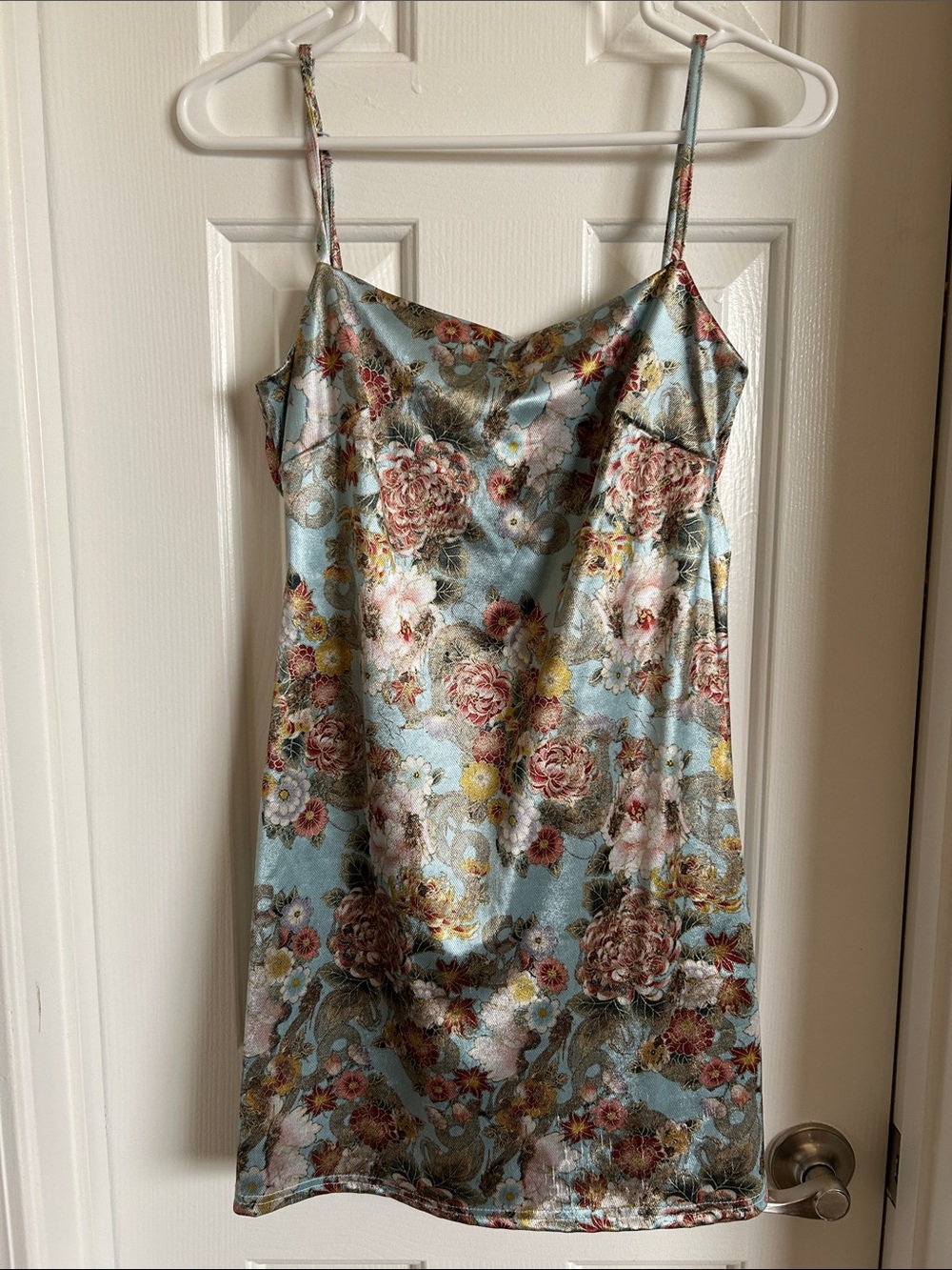 Urban Outfitters Floral Satin Slip Dress in Light Blue